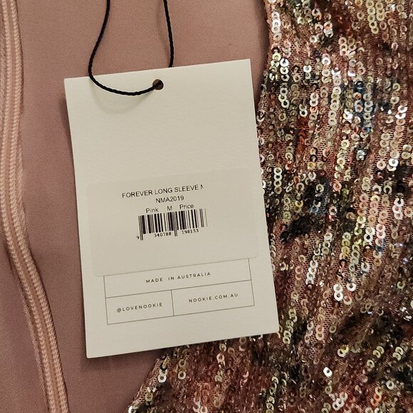 NWT Nookie Forever Long Sleeve Sequined Mini Dress Pink Multicolor Size M - Picture 7 of 7